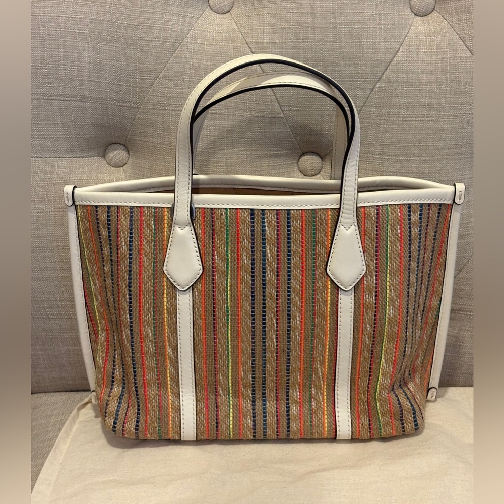Tory Burch Multicolor Striped Tote with White Trim NWOT - Picture 4 of 6